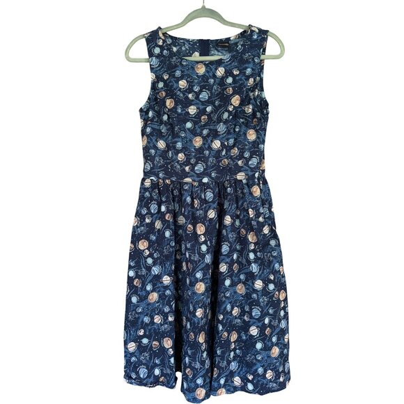 Retrolicious Space-Themed Sleeveless Dress With Retro Planets & Stars Print - Picture 2 of 9